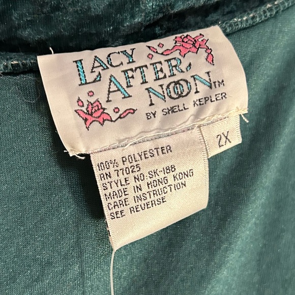 A Lacy Afternoon VTG  green crushed velvet open front lounger long house coat 2X - Picture 13 of 16